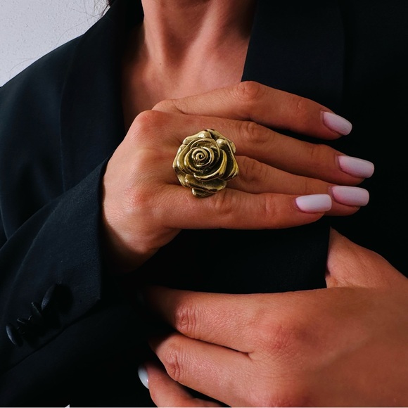 New Gold Plated Ring Flower Boho Statement Flower - Picture 2 of 7